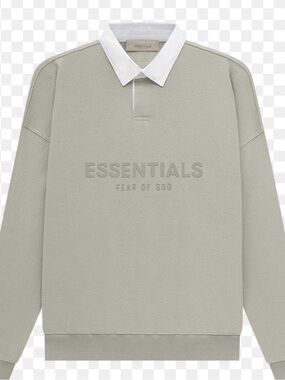 Fear of God Essentials Embossed Polo Sweatshirt — Sage Green with White Collar